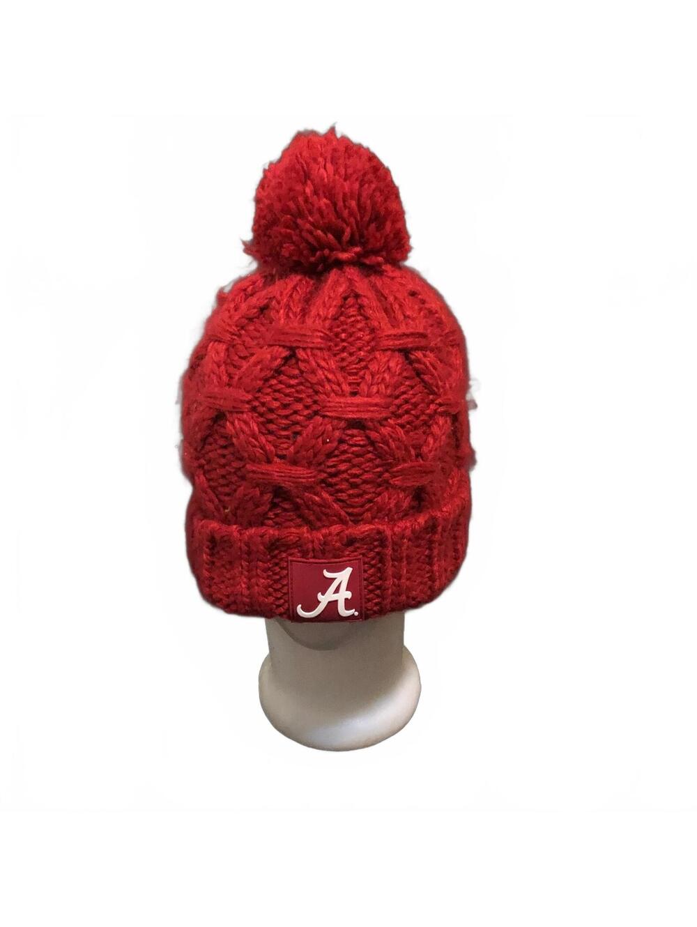 Zoozatz Red Knit Pom Pom Beanie Hat with Alabama 'A' Logo